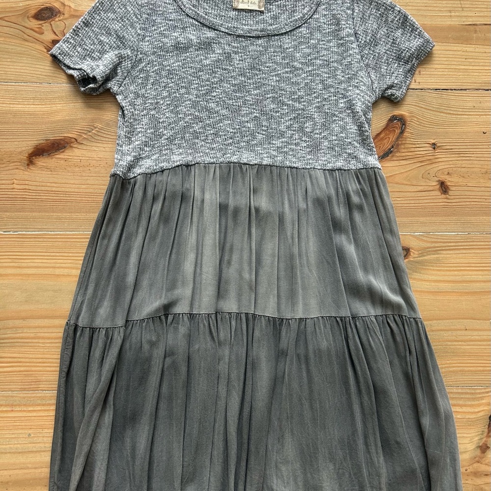 Altar'd State Gray Pleated Tiered Midi Sundress